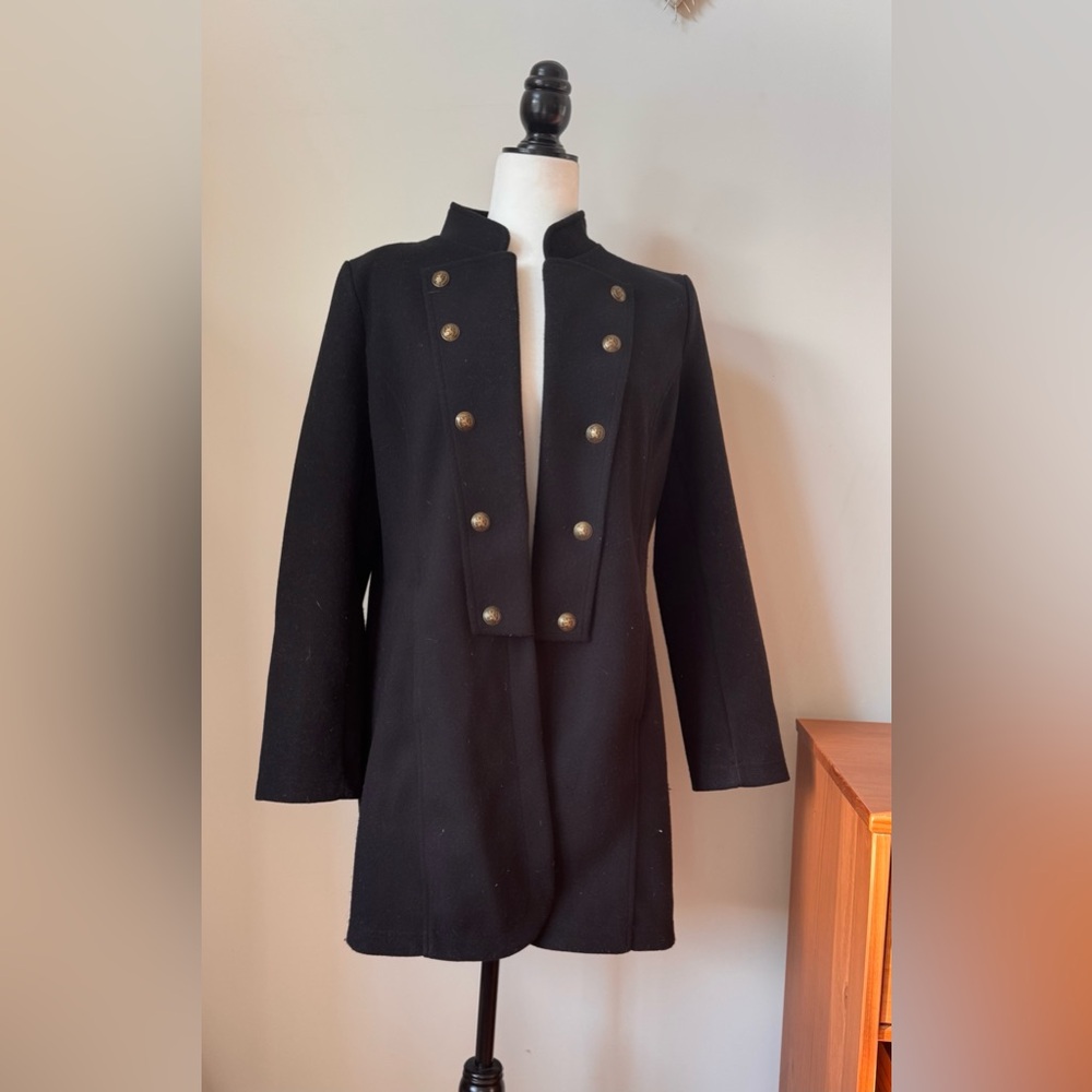 Tommy Hilfiger Black Military Style Coat – Gold Buttons – Size M